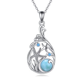 CRMAD Beach Necklace Sterling Silver Larimar Starfish Ocean Wave Pendant for Women (starfish)