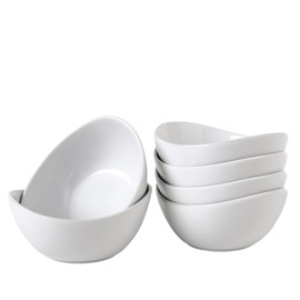 SumitlEyao 6pcs Ceramic Serving Bowls, 6.5-inch White Oval Serving Bowls, for Ice Cream, Salad, Dipping, Pasta Dish, Microwave & Dishwasher Safe