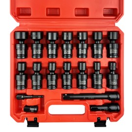 18PCS 1/2" Drive Shallow Universal Impact Socket Set,Swivel Socket Set,Metric Flexible Wobble Sockets, CR-MO,10-24mm, 3", 6" Extension Bar, Adapter,6 Point