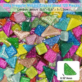 200g Assorted Colors Glass Mosaic Tiles Irregular Glitter Crystal Mosaic Stones Glass Pieces for Home Decoration or DIY Crafts(Panchromatic)