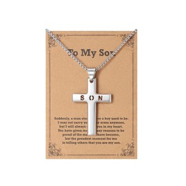 Lcherry Son Gifts from Mom - To My Son Cross Pendant Necklace for Men, Birthday Religious Baptism Gifts