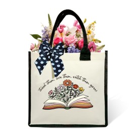 Teacher Shoulder Beach Bag, Teacher Appreciation Gifts, Best Teacher Ever Canvas Tote Bag, Floral Shopping Bag, Teachers Day Christmas Gifts For Women Teacher -12