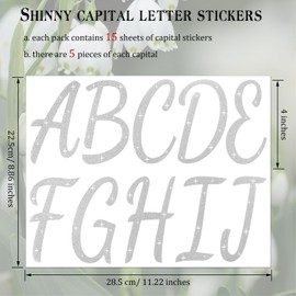 Waynoda 155 Pcs 15 Sheets Bulletin Board Letters 4 Inch Glitter Letter Stickers for Poster Board Stick on Letters for Bulletin Board Classroom School Home Office Decor(Silver)