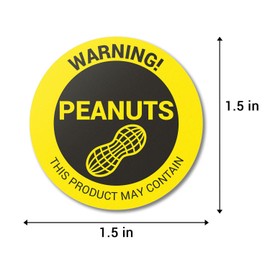 600 Labels, 2 Rolls - Peanuts Allergy Warning Stickers (1.5 inch, Circle Dot) Contains Peanuts Labels for Allergen Alert Food Advisory, Food Packing, Delis and Restaurants