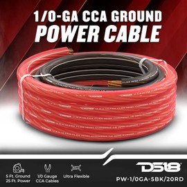 DS18 PW-1/0GA-5BK/20RD 1/0 GA 25ft Ultra Flex Power Wire CCA 0 Gauge, 5ft-Black and 20ft-Red - Power Amplifier Wiring Kit