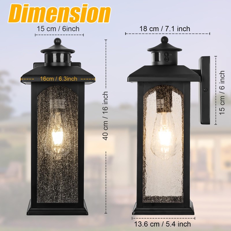Large Motion Sensor Outdoor Light Fixture-3 Mode Motion Detection Porch