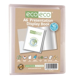 eco-eco A6 Size 50 Percent Recycled 40 Pocket Clear Presentation Display Book, Storage Case Portfolio Art Folder with Plastic Sleeves, eco201