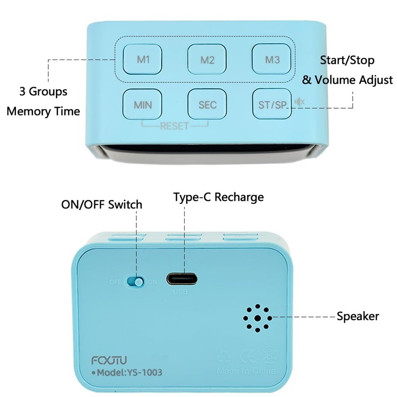 FCXJTU Rechargeable Mini LED Digital Timer, LED Countdown/Up Timer, 3