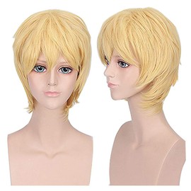 GOOACTION Male Short Straight Fluffy Blonde Bangs Wig for Men Anime Cosplay Costume Synthetic Hair Wigs