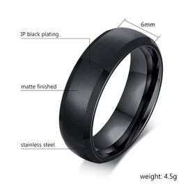 TTVOVO Men's Brushed Matte Ring 6MM Black Gun Plated Couple Rings for Men Women Stainless Steel Wedding Engagement Bands Matte Finished Beveled Polished Edge Comfort Fit Jewelry Gifts, Black, Size 11