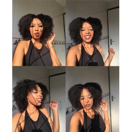 Human Hair Wigs For Black Women Afro Kinky Curly Wigs 100% Human Hair Wigs Glueless None Lace Wigs Afro Hair Wigs 180% Density 12 Inch Natual Black Color