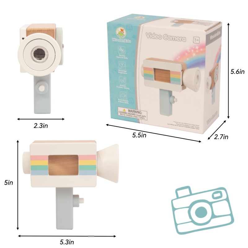 Wooden Mini Pretend Video Camera Toy for Toddlers 1 2