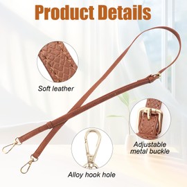Realjoy Longchamp Mini Bag Strap,Brown Leather Straps for Bags, Adjustable Punch-Free Design with Two Adjustable Shoulder Buckles, Suitable for Shoulder Bags and Handbags