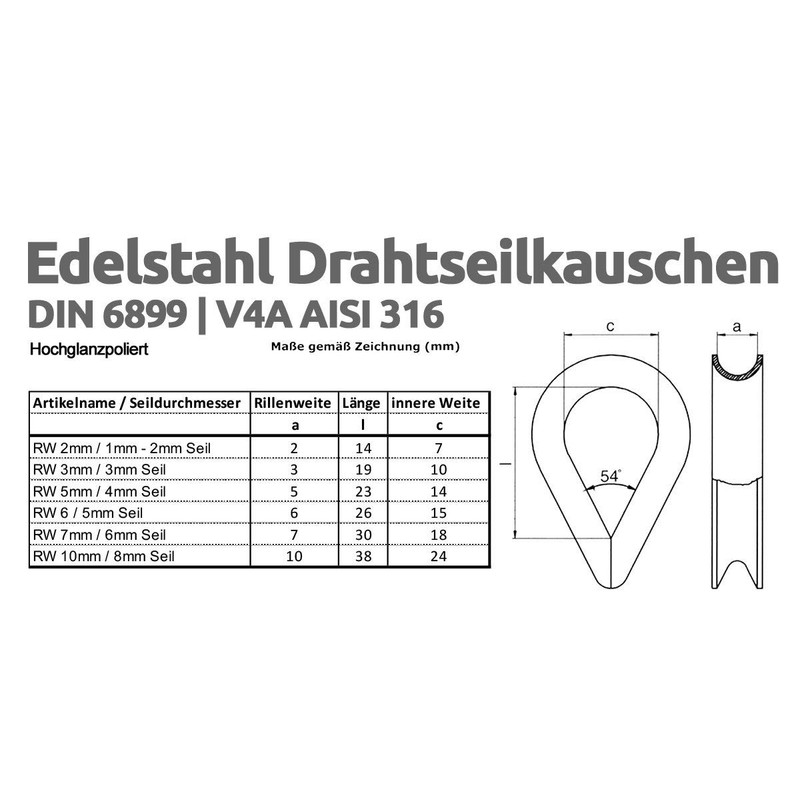Drahtseile24 Stainless Steel Rope Set with 3 x Rope Clamps,