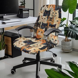 Wanyint Cute Cat Office Chair Cover Soft Desk Chair Cover Stain Resistant Computer Office Chair Protector Washable Desk Computer Chair Cover with Elastic Bottom, L