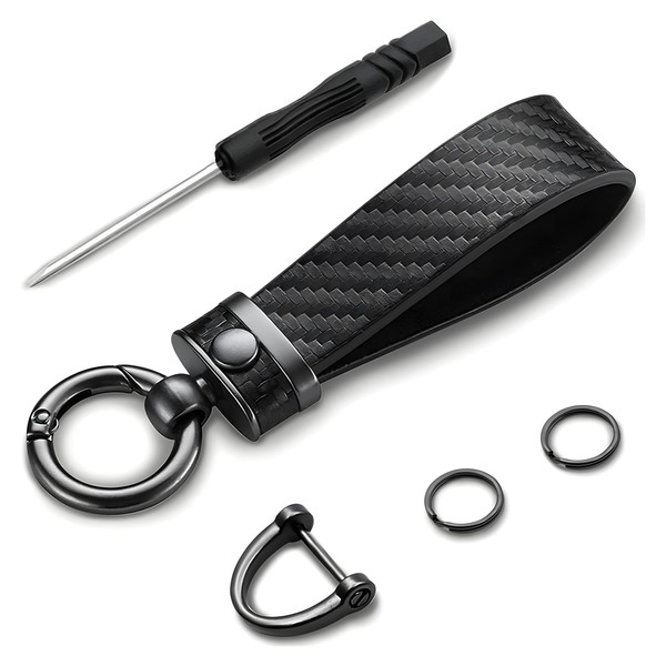 Wevdn Car Key Chain, Carbon Fiber Leather Keychain, 360° Rotatable