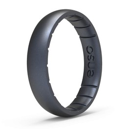 Enso Rings Thin Elements Silicone Ring – Stackable Wedding Engagement Band – 4.3mm Wide, 1.75mm Thick (Black Pearl-Colored, 8)
