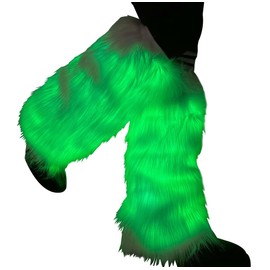 SATUMIKO Led Fur White Leg Warmer Covers Light Up Furry Costume Rave Outfit for Women Dance Faux Fur Furry Novelty EDM Rave Accessories Music Events Party Burning Man