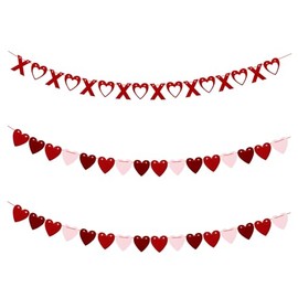 3-Piece Felt Xo & Heart Garland Set - Romantic Pre-Strung Hanging Decor for Proposals, Engagement Parties & Bridal Showers, Banners for Wedding & Anniversary Decorations