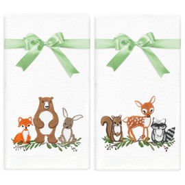 FYSUIMU 2Pcs Woodland Animal Hand Towels Cotton Embroidered Bathroom Towel Forest Animal Absorbent Bath Towel for Hand Drying Cleaning Cooking, 29.5 x 13.7 Inch