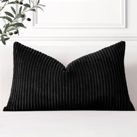 Artscope Cozy Striped Corduroy Cushion Cover 30x50cm Super Soft Decorative Oblong Throw Pillow Covers Case for Sofa Couch Bedroom Car Decor 12 x 20 Inches, Black