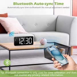 KeeKit 7 Inch Digital Alarm Clock with Bluetooth Sync Time, Auto-sync Time, Adjustable Brightness Clock with 3 Volume Levels, Power Saving Mode, Night Mode, Desk Clock for Home