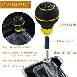 Temzzer Shifter Knob 5 Speed Car Gear Shift Handle Ball Shifter Lever Head for Most Manual Vehicles(Yellow)