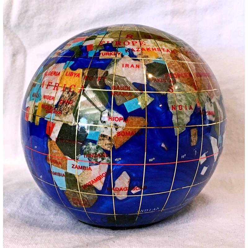 Unique Art 4.3" (110 mm) Diameter Gemstone Globe Paperweight Paper