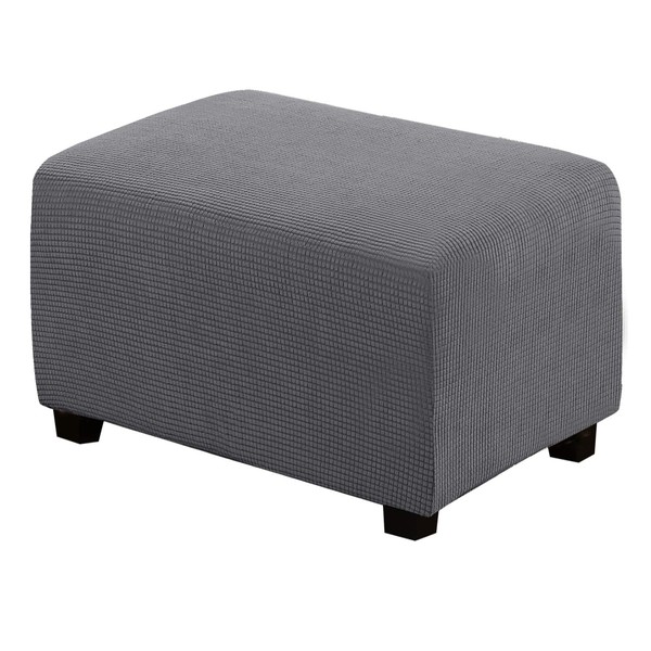 H.VERSAILTEX Ottoman Cover Slipcover Rectangle Fit Length 29"-34" Footrest Sofa Slipcovers Stool Cover Footstool Protector Covers Feature Stretch Thick Soft Jacquard Fabric Removable Washable - Grey