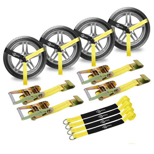 TREKASSY 4 Pack Tire Straps Car Trailer Hauler Ratchet Tie