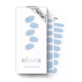 Ohora 오호라 세미 큐어드 젤 네일 스트립(N 크림 스카이) - 파란색 솔리드 모든 UV/LED 램프 살롱 품질 오래 [N Brick] Ohora Semi-Cured Gel Nail Strips (N Cream Sky) - Blue Solid, All UV/LED Lamps, Salon Quality Long-lasting [N Brick]