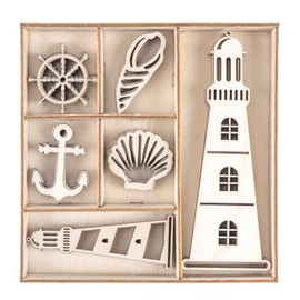 Ideen mit Herz Wooden Scatter Decoration | Maritime Design | Table Decoration | 30 Pieces | 1 mm Thick | 2.3 cm to 9.7 cm Tall | in Wooden Box
