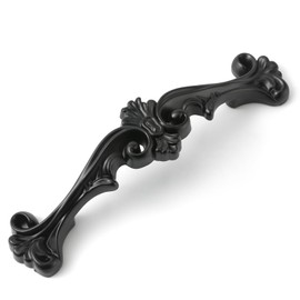 JETLAND Traditional Actique Cabinet Hardware - 6 Pack, Flat Black, 3" Hole Centers, Vintage Pulls for Drawer Dresser Nightstand, AC07260B076