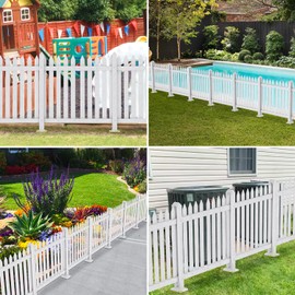 Windscreen4less 1 Set 92" W x 36" H Outdoor Vinyl Picket Fence Panels Decorative PVC Barrier Fencing for Porch Patio Front Door Yard Garden Pool White Freestanding with 38 Pickets (Straight)