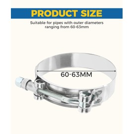 Flaconi Motorcycle Exhaust Clamps, Joint Bolt Clamp, Stainless Steel, Joint Bolt Clamps for Secure Pipe Connections, Super Clamps, Heavy Exhaust System Supra T Bolt for Motorcycle (60-63 mm)