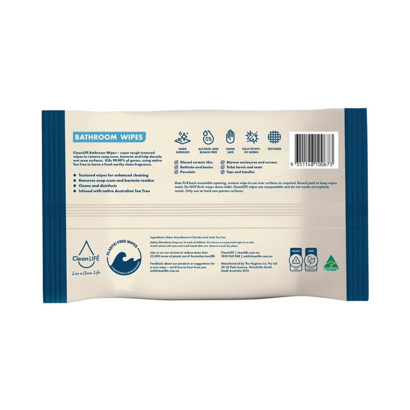 CLEANLIFE Kitchen Plastic Free Wipes Food Safe 25pk