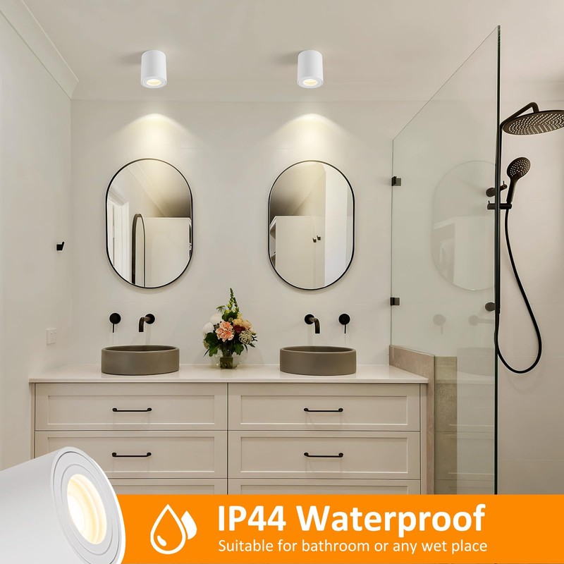 Gleonlux GU10 Ceiling Spotlight IP44 Surface-Mounted Ceiling Light Flat Surface