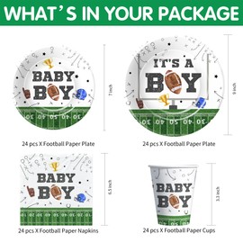 APOWBLS Football Baby Shower Decorations Tableware, Football Baby Boy Party Supplies, Paper Plate, Cup, Napkin, Tablecloth, Cutlery, Sports Theme It's A Boy Table Decorations | Serve 24