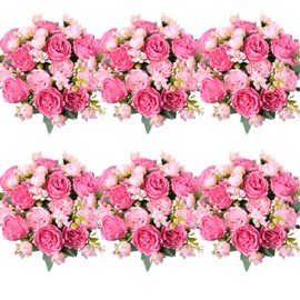 AUMVEYI 6 Pcs Peonies Artificial Flowers Bulk, Blush Pink Silk Peonies Fake Bouquet for Floral Centerpieces, Red Realistic Faux Peony Flower for Flower Arrangements Wedding Decoration vase