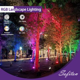 Sofiton 4-Pack Low Voltage Landscape Lighting with RGB+CCT Color Changing, 5W, 12-24V AC/DC, IP65 Waterproof, CRI 90+, Landscape Spot Lights Outdoor for Garden and Yard Uplighting, Bronze, ETL Listed