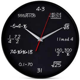 Bernhard Products Bernhard Products Math Wall Clock Black 12 Inch Silent Non-Ticking Unique Gift for Teacher/Student/Engineer Graduate Quartz Round Battery Operated, Home Office School Classroom, Mathematical Equations