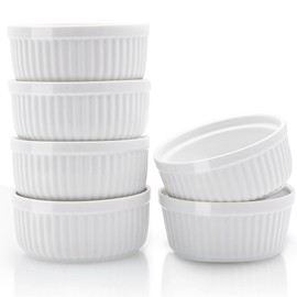 Nuwave Ceramic Ramekins 8 oz, Set of 6, Elegant Classic Style for Baking Souffles, Creme Brulées, Custards, Puddings, 4.3” Wide & 2” Tall, Microwave, Oven & Dishwasher-Safe, Ivory White (6)