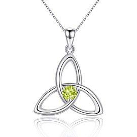 Celtic Birthstone Necklace Women's 925 Sterling Silver Pendant Necklace for Women, Lucky Charm Celtic Pendant Chain Length 40 + 5 cm, Gift Packaging, Sterling Silver Gemstone, Peridot