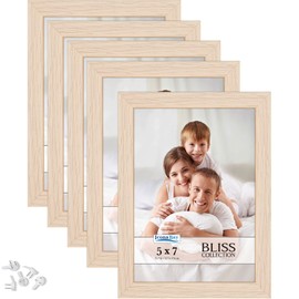 Icona Bay 5x7 Picture Frames (Light Oak, 5 Pack), Modern Style Wood Composite Frames Table Top or Wall Mount, Bliss Collection