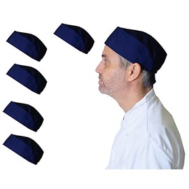 IBEX Polycotton Plain Skull Caps Professional Catering Hat for Chefs, Cooks, Bakers, Mens and Womens, Navy (Pack of 5)