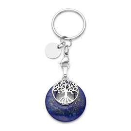 JOVIVI Lapis Lazuli Crystal Gemstone Keyring Silver Tree of Life Crystal Healing Chakra Stone Pendant Keychain DIY Charms ID Tag Key Ring Best Friend Friendship Gifts