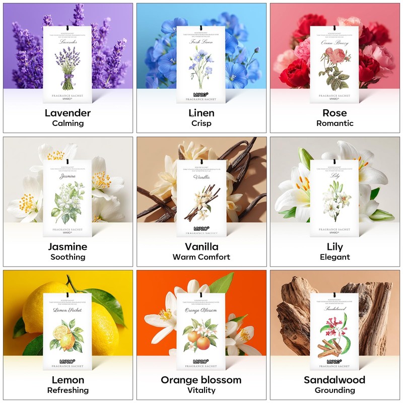 MYARO 12 Packs Vanilla Scented Sachets for Drawer and Closet,