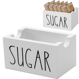 DAVOU Coffee Bar Sugar Packets Caddy - Wooden Sugar Packet Basket and Dispenser for Table, Office, Hotel, Restaurant (White)