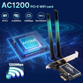 AC1200 Tarjeta PCIe WiFi para PC BT 4.0, tarjeta de red inalámbrica de doble banda (2.4 Ghz/5 Ghz) con MU-MIMO latencia ultra baja para juegos, transmisión, soporta viento 11/10/8.1/8/7 (32/64 bits)