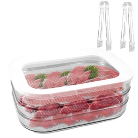 Abnaok Deli Meat Container For Fridge With 2PCS Plastic Tongs, Lunch Meat Container For Refrigerator, Plastic Buffet Serving Tongs, Deli Meat Container Set For Cold Cuts, Salami, Cheese